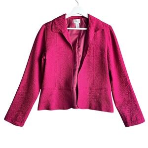 Chicos Magenta Pink Silk Blend Textured Open Front Blazer Jacket Size 0